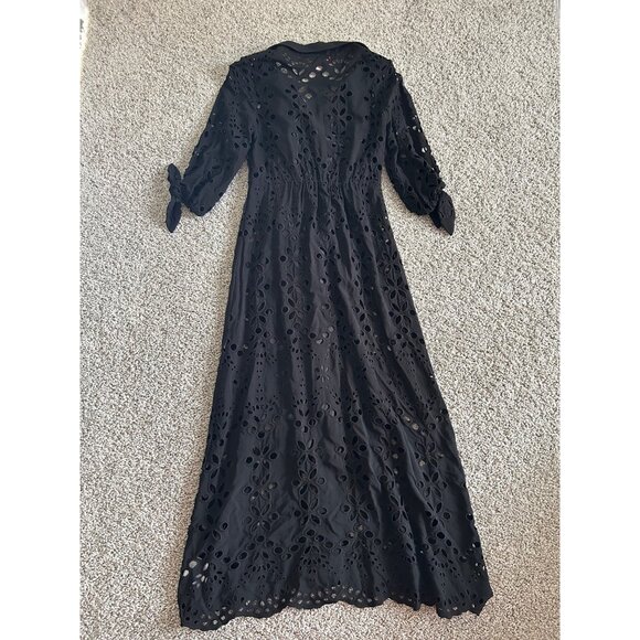 Lilly Pulitzer Maxi Dress Women Sz 00 Eyelet Button-Down Black Dressy Dress - Picture 4 of 13